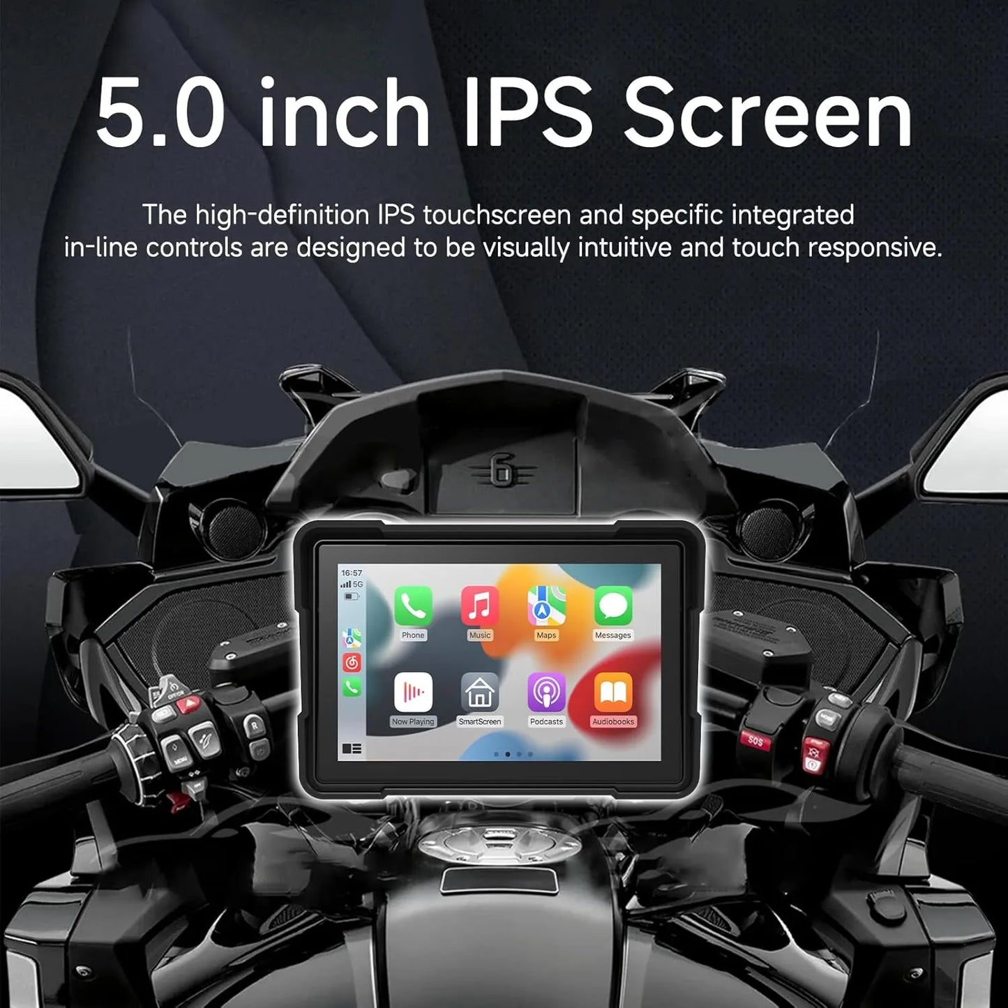 Écran Moto Jmance 5 Pouces Carplay Android Auto Sans Fil | Autoradio | Android 14 | Écran Tactile | Bluetooth | GPS