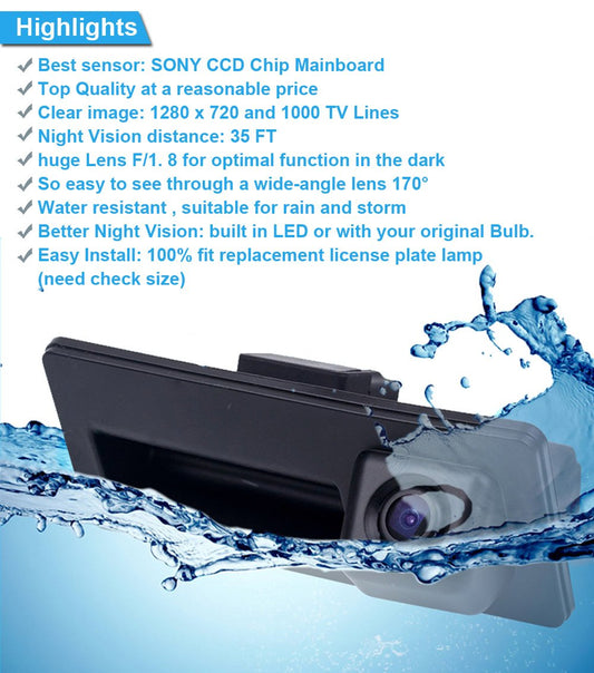 Caméra de Recul Étanche Vision Nocturne – Poignée de Coffre pour BMW X5, X1, X6 et Séries E39 à E93/E70/E71/E72