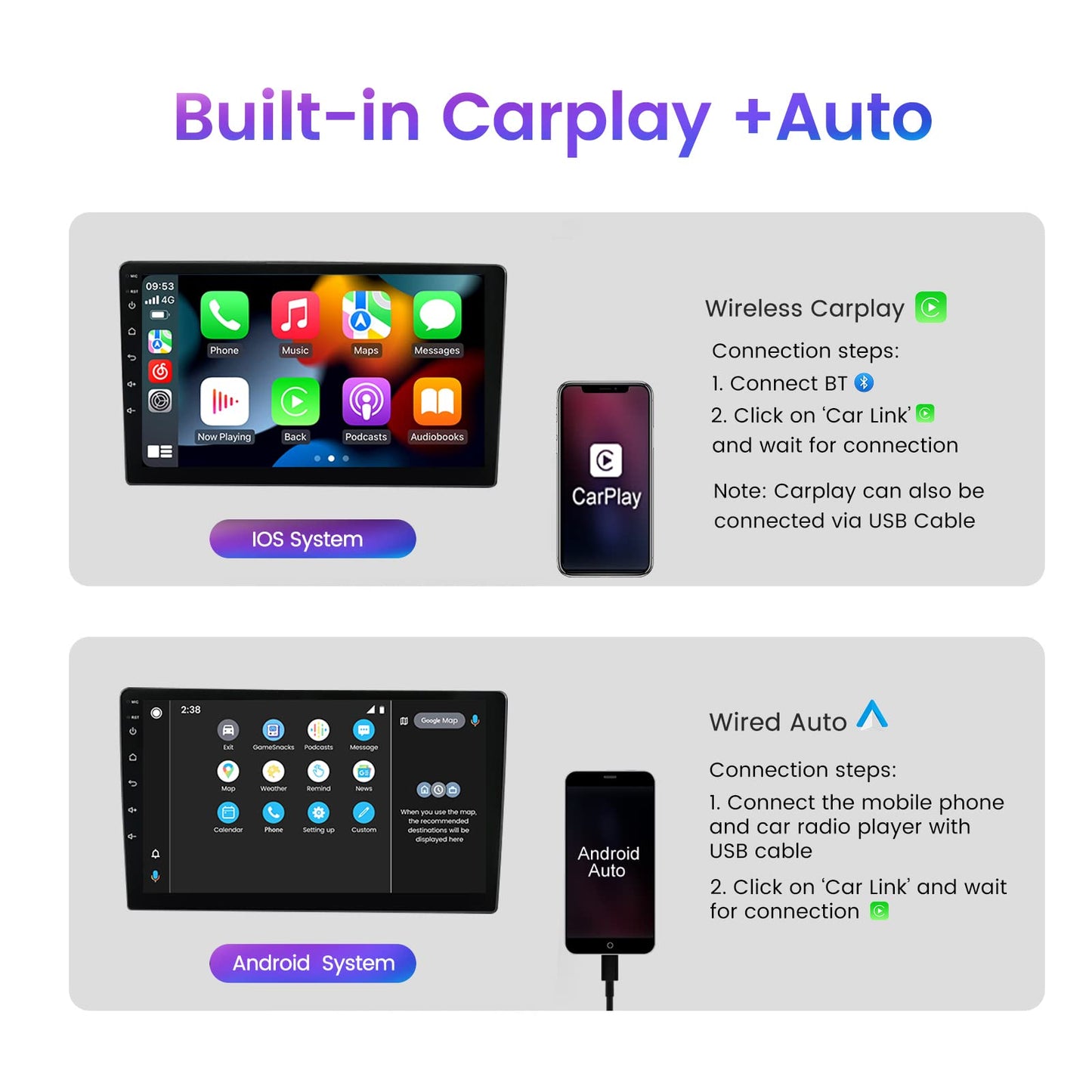 Autoradio Android 13 8 cœurs 4+32 Go pour Toyota Tundra 2007-2013 et Sequoia 2008-2019, écran tactile QLED 10,1", Carplay/Android Auto/DSP, compatible avec les systèmes JBL et non JBL