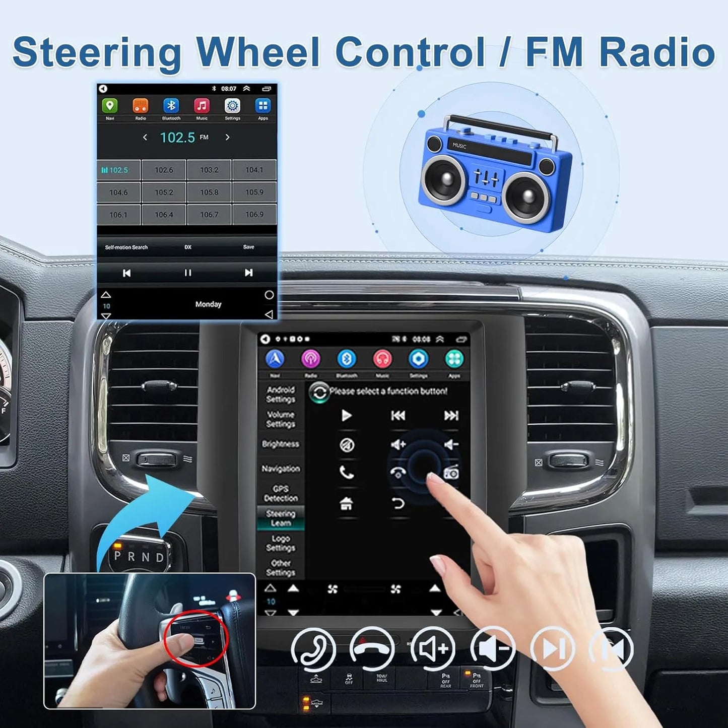Autradio Android de style T 10,4" pour Dodge Ram 1500/2500/3500 (2013-2018) - CarPlay, Android Auto, 4G RAM, 64G ROM, WiFi, Bluetooth, SWC, navigation GPS