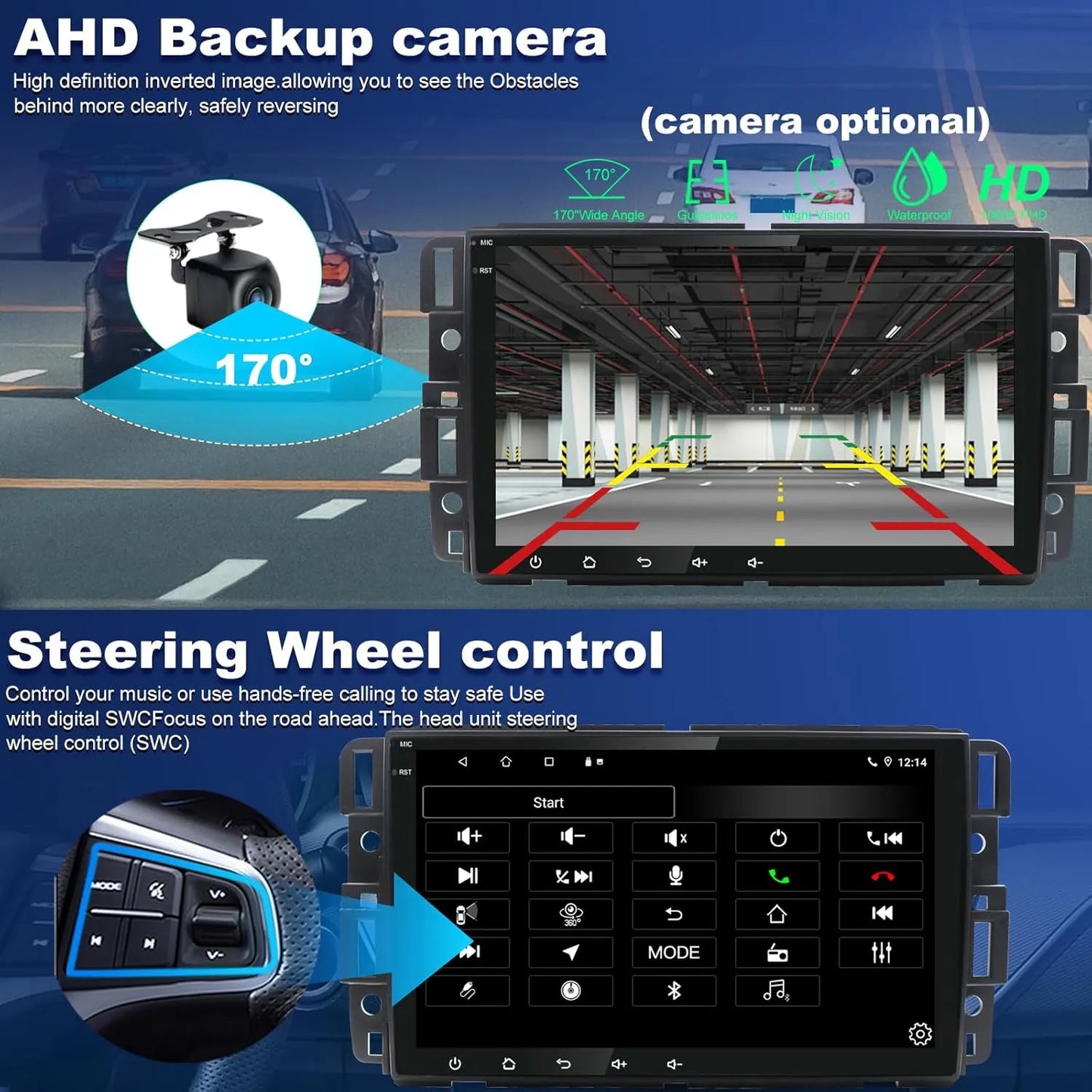 Autoradio Android 8" 4+64 Go pour Chevrolet Silverado/GMC Sierra/Yukon/Tahoe/Buick : GPS à écran tactile, Carplay, Android Auto, Bluetooth, WiFi, SWC.