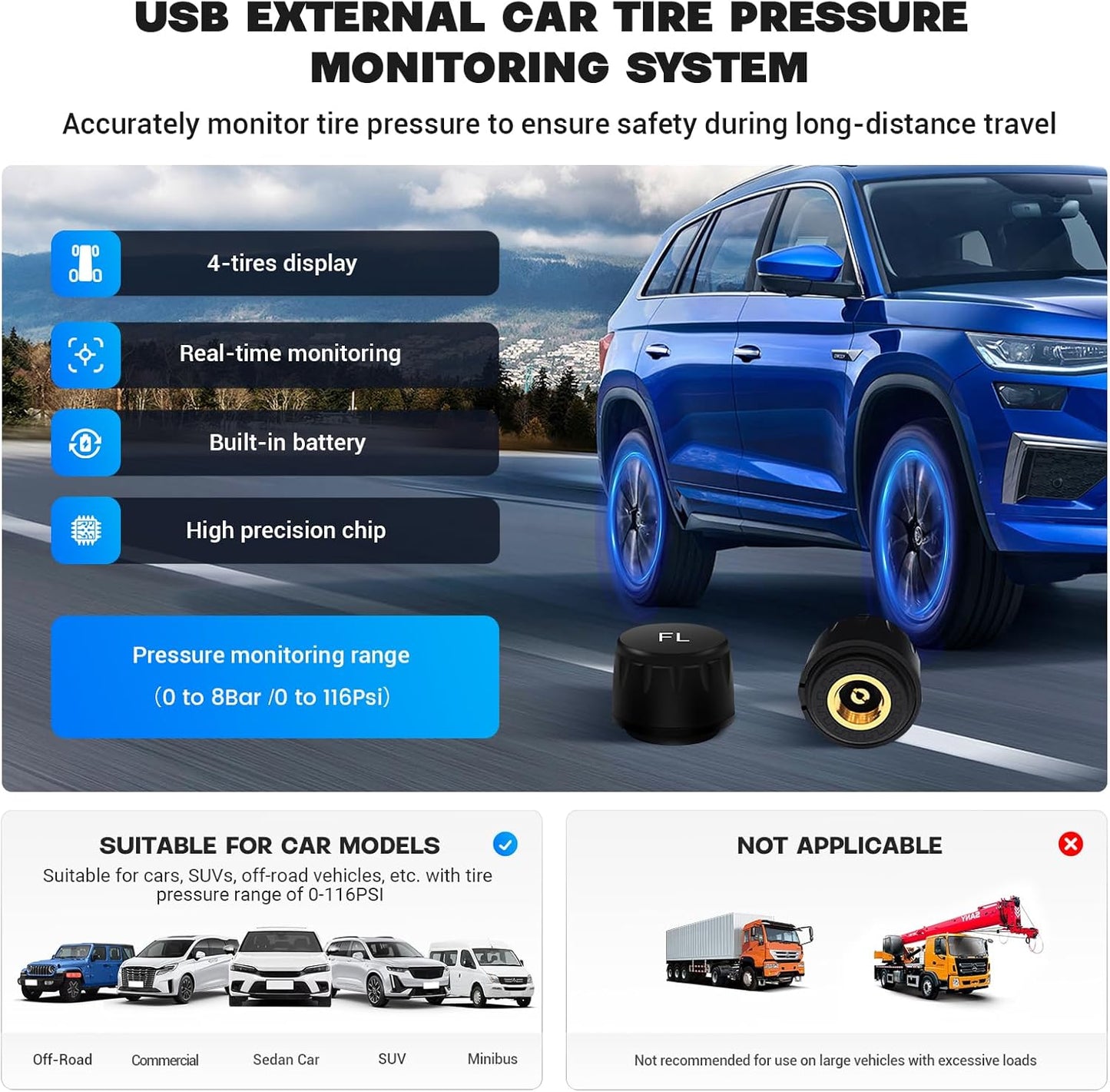 Surveillance Pneus en Temps Réel - TPMS USB Dasaita pour Android
