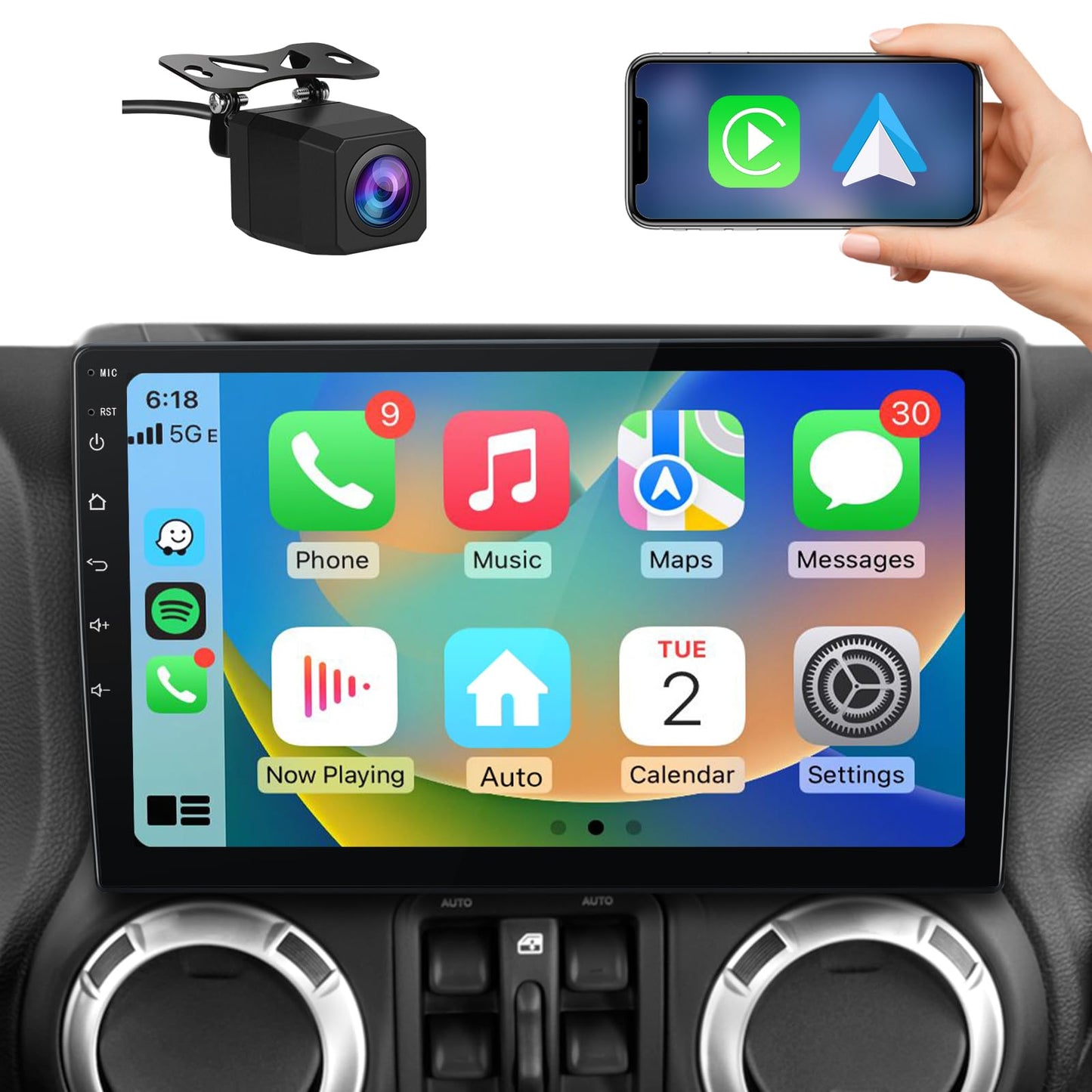 Autoradio stéréo 2 Go + 64 Go mise à niveau pour Jeep Wrangler JK 2007-2018, Dodge Ram 1500/2500 2009-2012, Grand Cherokee avec CarPlay
