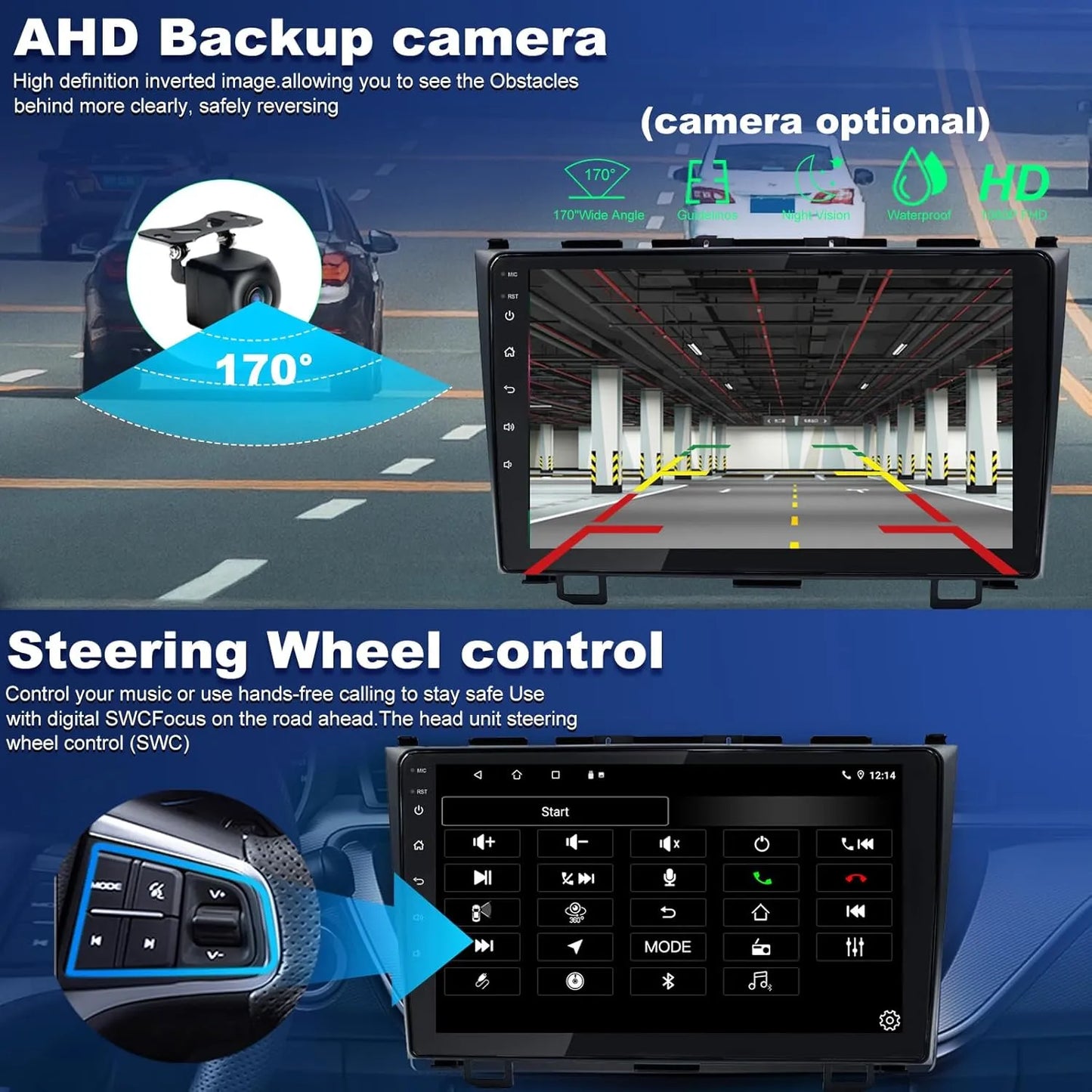 Autoradio Android 9" pour Honda CRV 2007-2011, 4+64 Go, Apple Carplay et Android Auto, GPS, Bluetooth, DSP, Radio FM, Caméra de recul