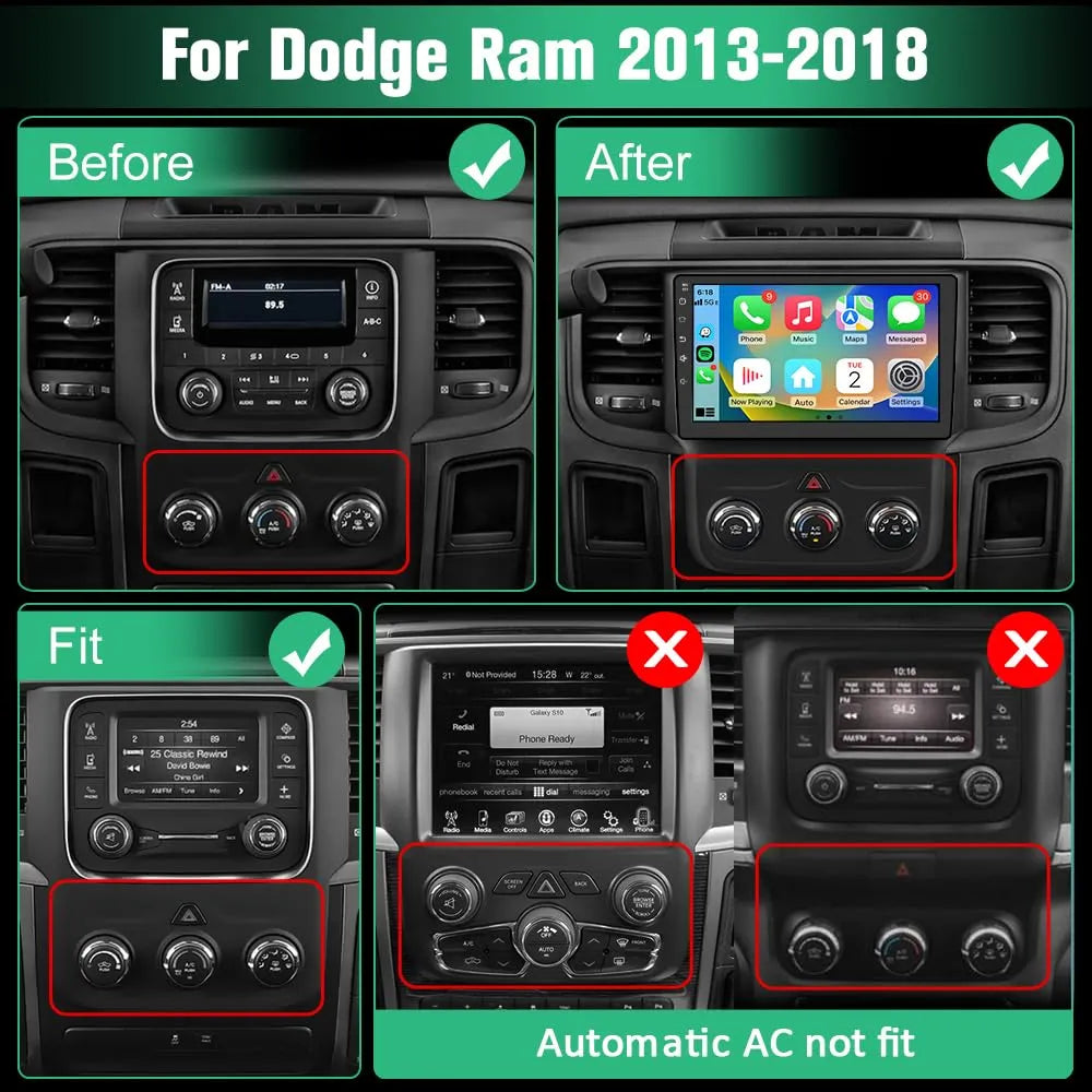 Autoradio Android 13 4G+64G pour Dodge RAM 1500-3500 (2013-2018) avec CarPlay, Android Auto, Bluetooth, GPS, WiFi, processeur Qualcomm