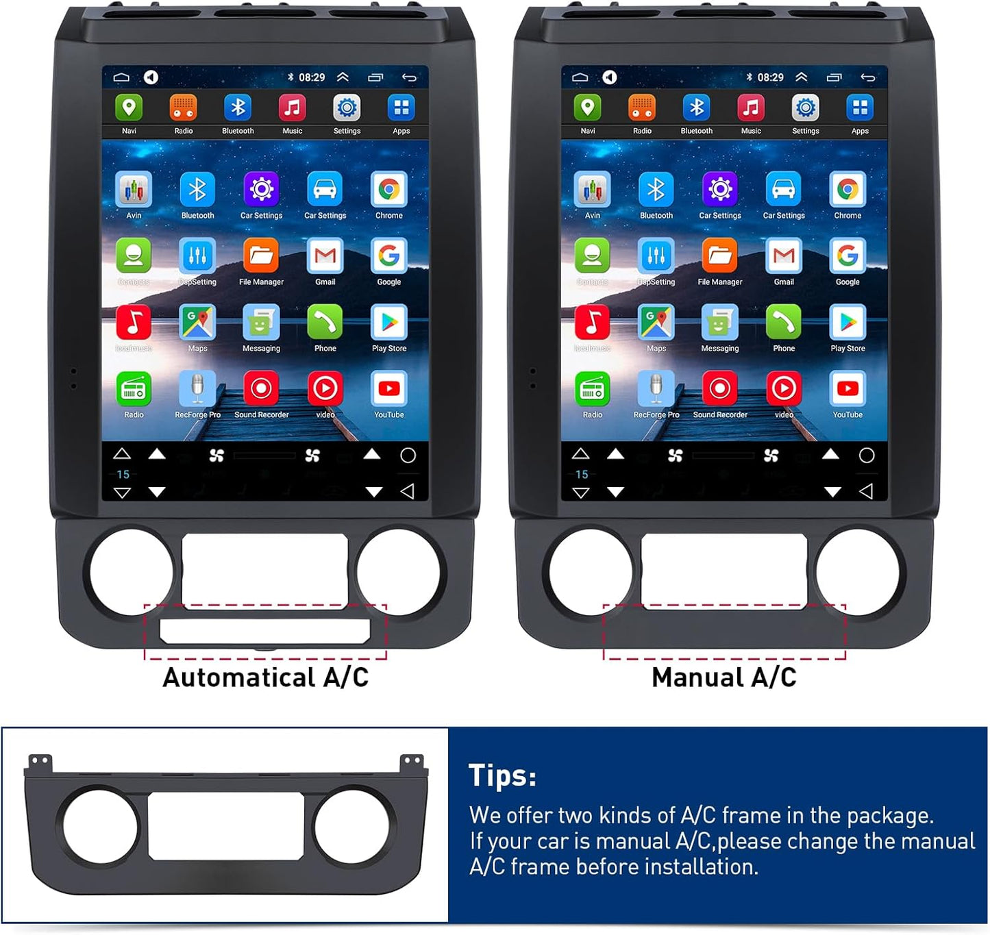 Autoradio Ford F150 2015-2020 Android 13 : écran tactile IPS 12,1", GPS, CarPlay sans fil, Android Auto filaire, commandes au volant, Bluetooth, WiFi.