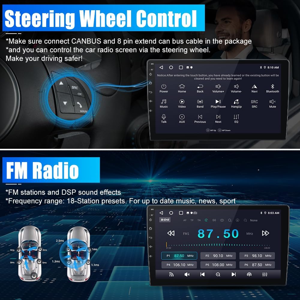 Stéréo de voiture Android pour Dodge RAM 1500-3500 (2013-2018) avec CarPlay sans fil et Android Auto, 2 + 32 Go, remplacement manuel de la radio compatible AC