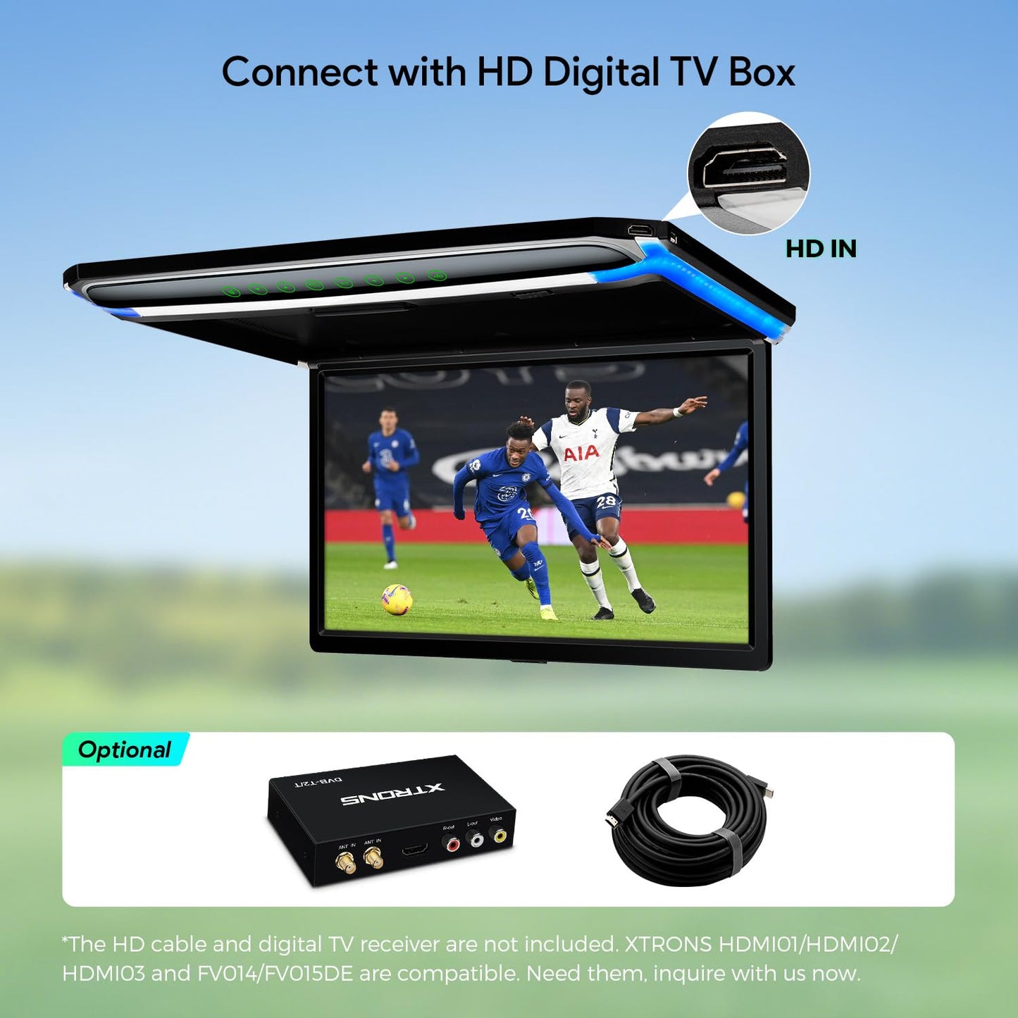 Écran TFT 17.3" Full HD 1080P – Lecteur de Toit Voiture avec Casque IR Noir