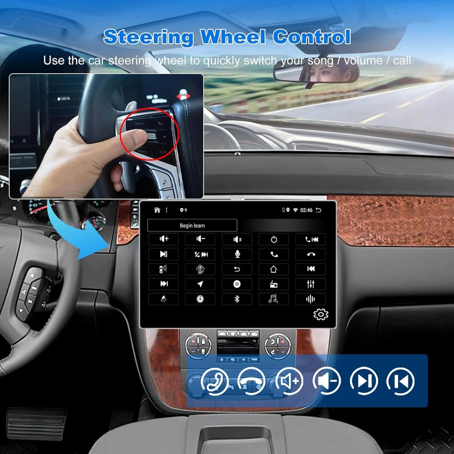Autoradio Android 13" pour Chevrolet Tahoe/Suburban GMC Yukon 2008-2012 : écran QLED, GPS, caméra avant/arrière, enregistrement double caméra, DSP, radio AM, 6+128 Go.