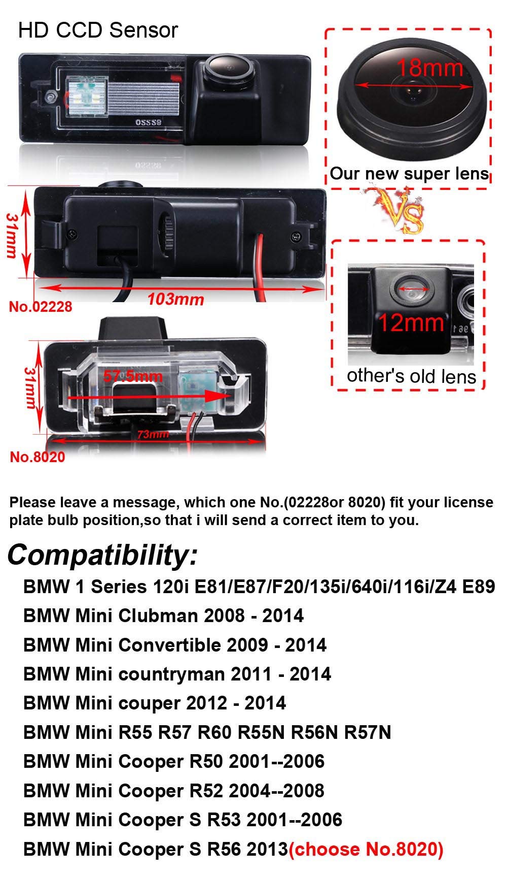 Caméra de Recul Étanche Navinio Vision Nocturne – BMW Série 1 & Mini (Modèles Compatibles)