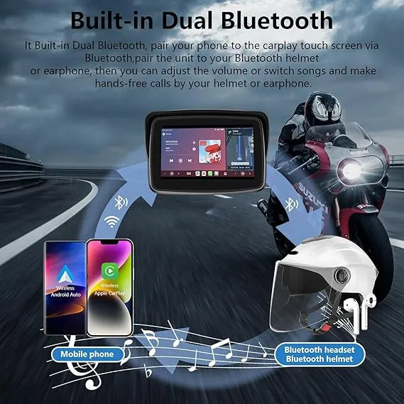 Écran Moto Jmance 5 Pouces Carplay Android Auto Sans Fil | Autoradio | Android 14 | Écran Tactile | Bluetooth | GPS