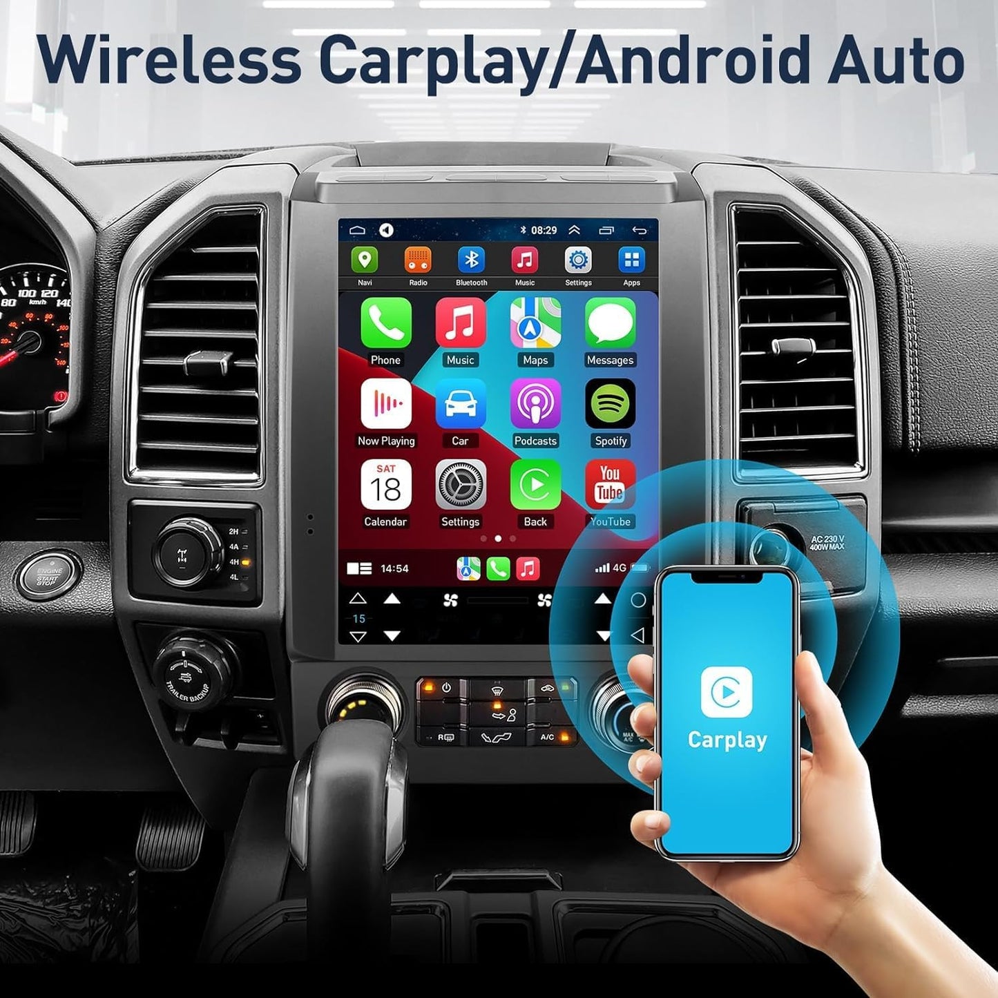 Mise à niveau radio Android 13 pour Ford F150 2015-2020 : GPS à écran tactile IPS 12,1", CarPlay sans fil, Android Auto filaire, commandes de direction, Bluetooth, WiFi