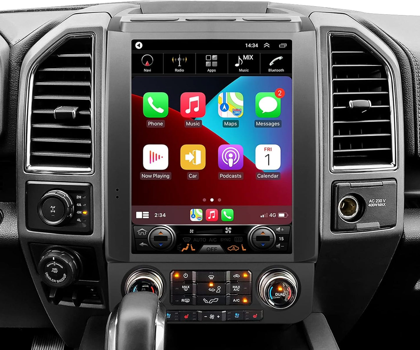 Autoradio Android 12 pour Ford F150 (2015-2018) - Écran tactile IPS 12,1", 4 Go + 64 Go, GPS, 4G LTE, WiFi, CarPlay sans fil, RDS, caméra, mise à niveau de l'unité principale