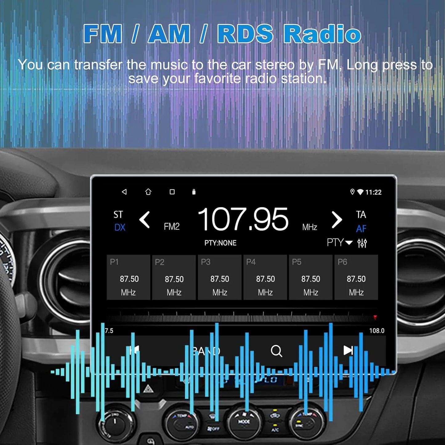 Autoradio Toyota Tacoma 2015-2022 13" Android 13 RAM 4+64 Go, Octa Core, QLED, Bluetooth, GPS, DSP, AM/FM/RDS, SWC, WiFi, interface utilisateur 3D, caméra avant/arrière