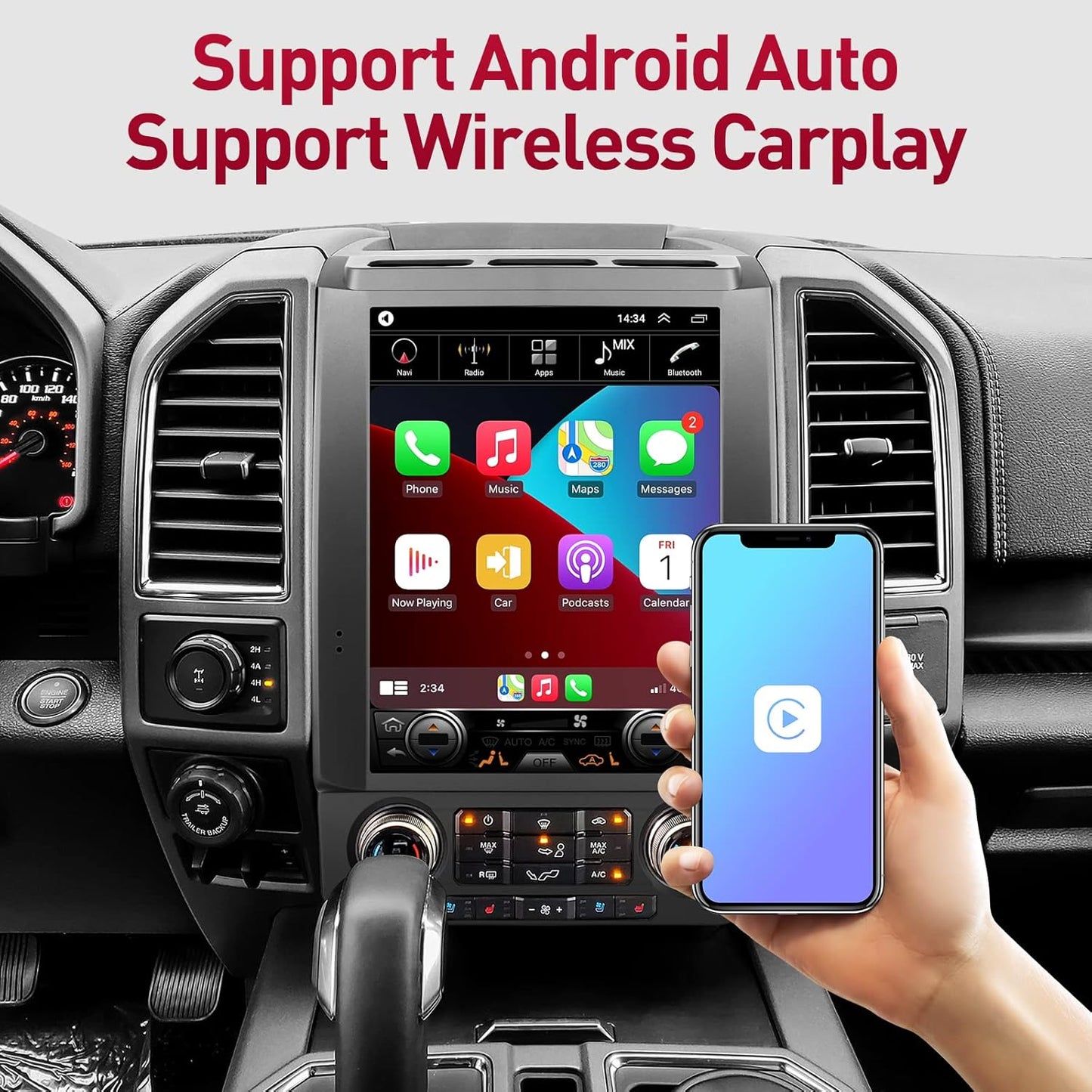 Autoradio Android 12 pour Ford F150 (2015-2018) - Écran tactile IPS 12,1", 4 Go + 64 Go, GPS, 4G LTE, WiFi, CarPlay sans fil, RDS, caméra, mise à niveau de l'unité principale