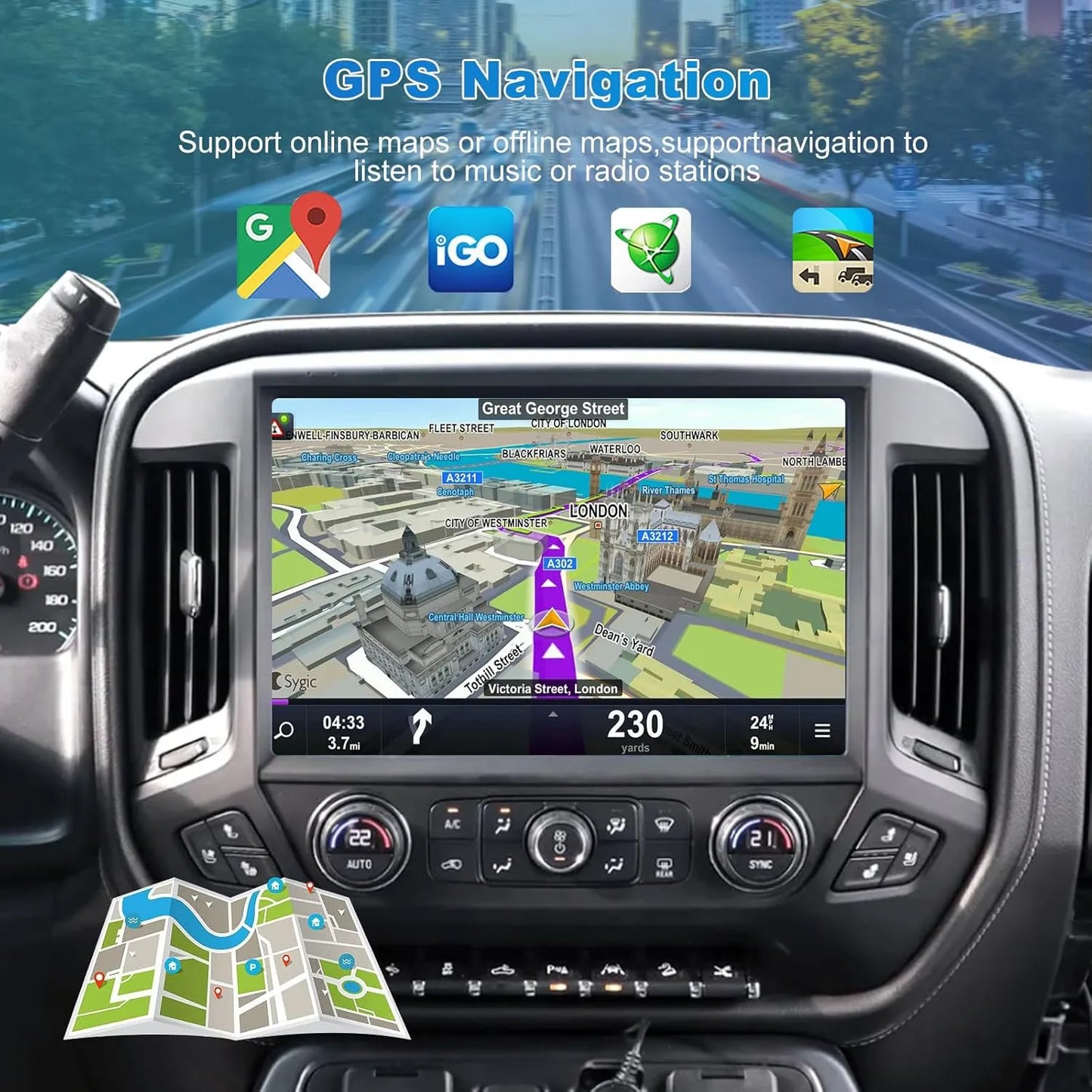 Mise à niveau de l'autoradio Android 11 13" pour Chevrolet Silverado/GMC Sierra 2014-2018 : 4+64 Go, Octa Core, QLED, Bluetooth, GPS, caméra avant/arrière, DSP, AM/FM/RDS, SWC, WiFi.