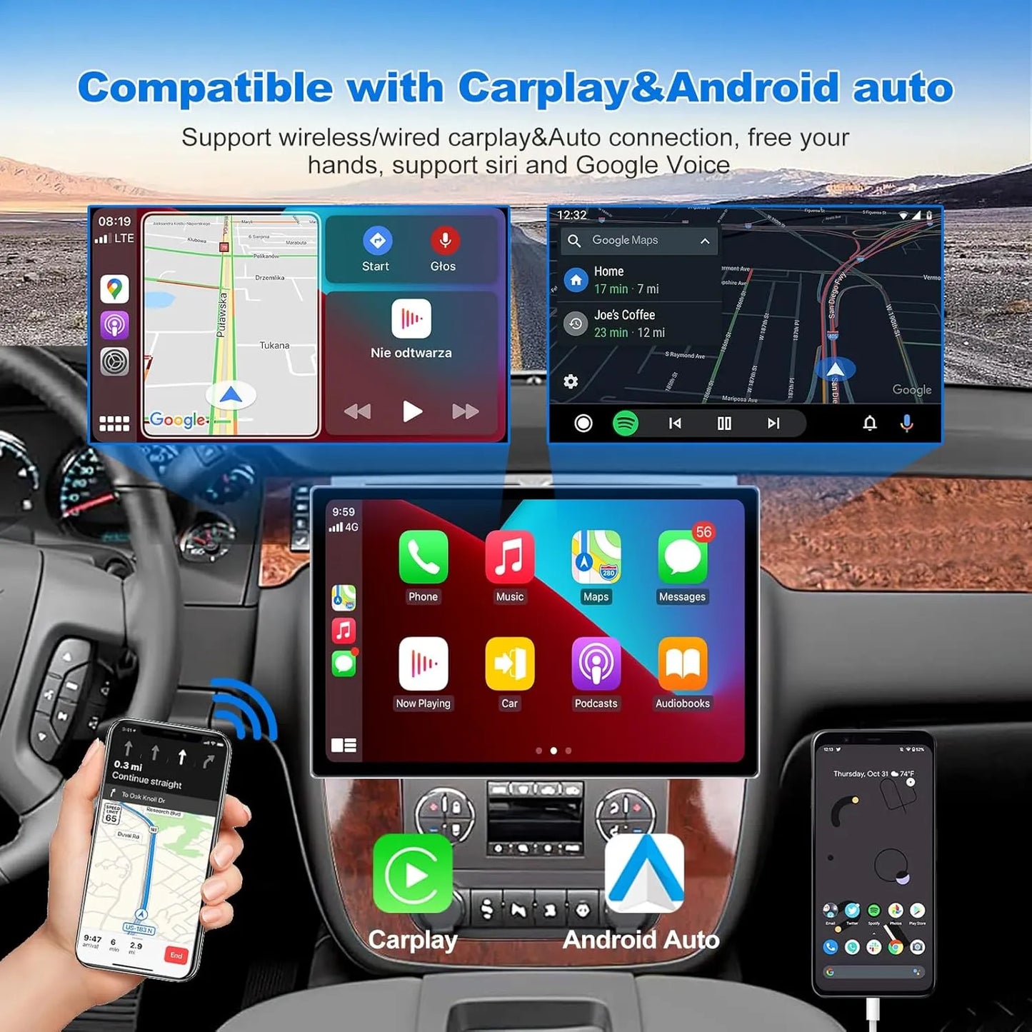 Autoradio Android 13" pour Chevrolet Tahoe/Suburban GMC Yukon 2008-2012 : écran QLED, GPS, caméra avant/arrière, enregistrement double caméra, DSP, radio AM, 6+128 Go.