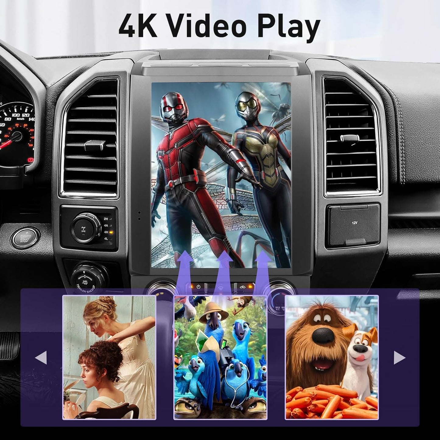 Autoradio Ford F150 2015-2020 Android 13 : écran tactile IPS 12,1", GPS, CarPlay sans fil, Android Auto filaire, commandes au volant, Bluetooth, WiFi.