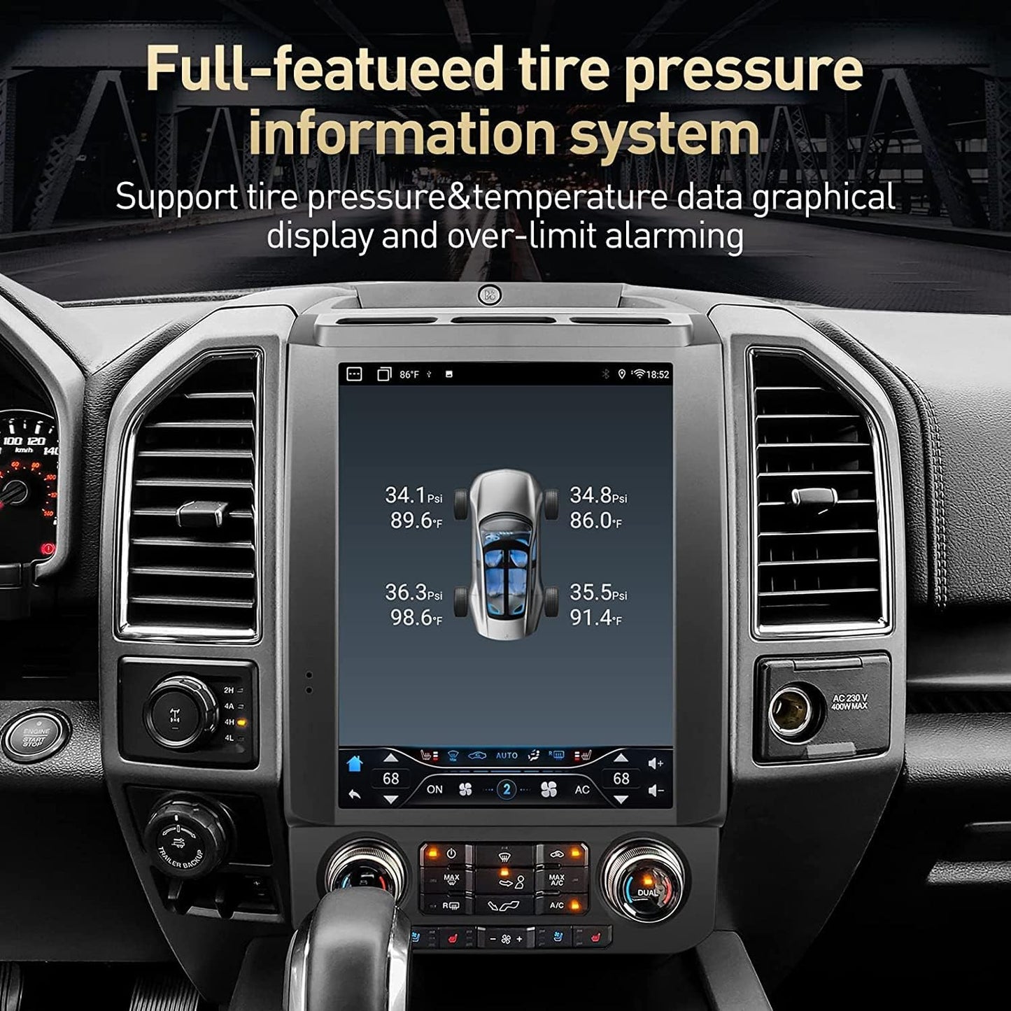 Autoradio 12,1" pour F150 (2015-2020) et F250/F350/F450 (2017-2021) 6+64G, GPS, AUX, fibre optique, Carplay, DSP, Style Tesla