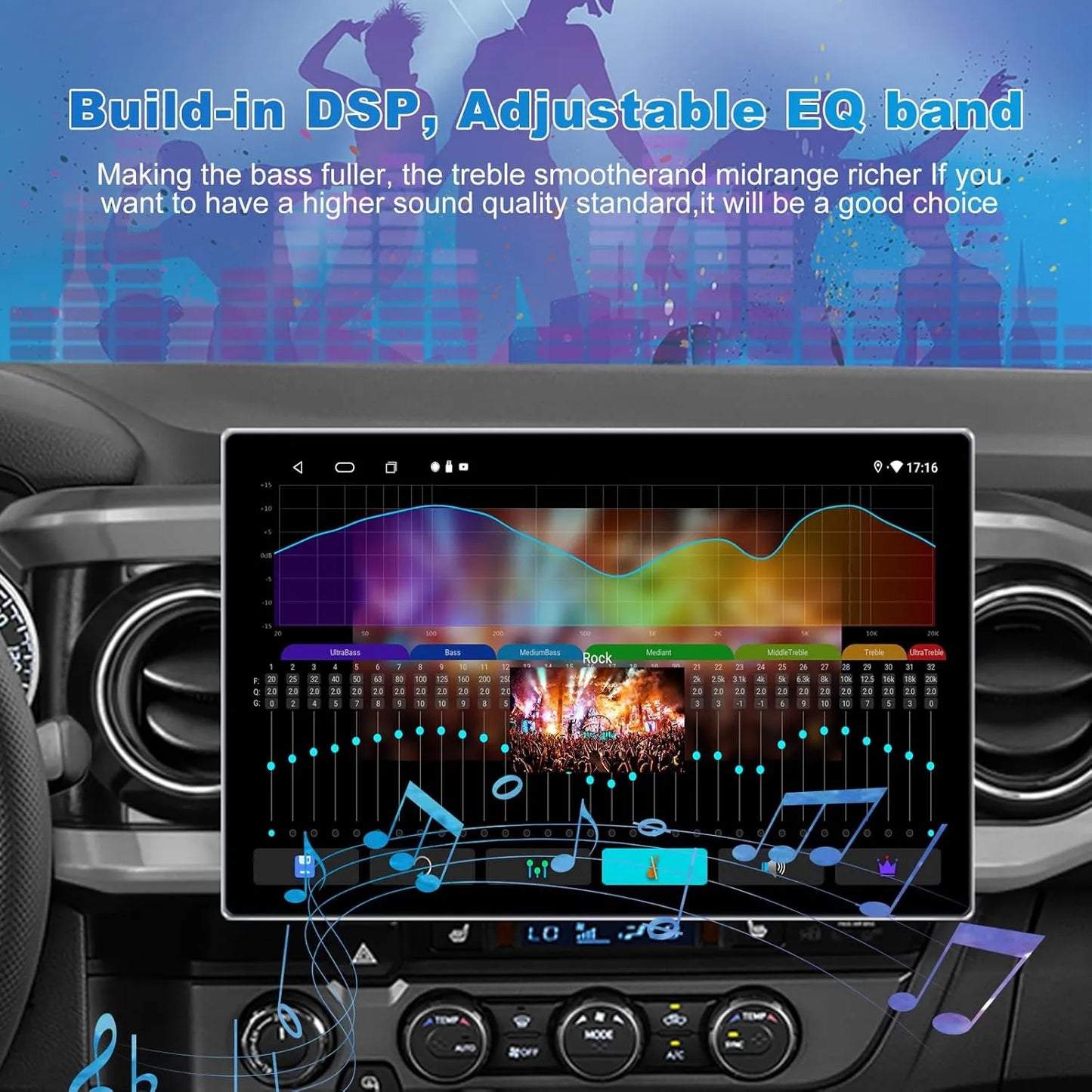 Autoradio Toyota Tacoma 2015-2022 13" Android 13 RAM 4+64 Go, Octa Core, QLED, Bluetooth, GPS, DSP, AM/FM/RDS, SWC, WiFi, interface utilisateur 3D, caméra avant/arrière