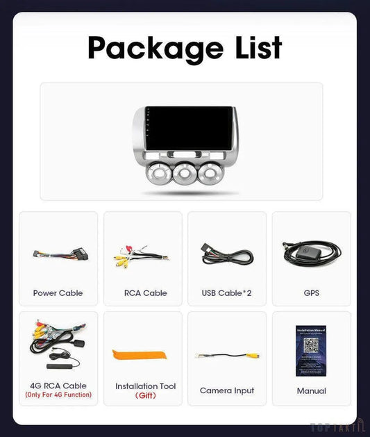 Autoradio Honda Jazz 2002 Fit - 6G-128 -Android 13 -Camera Hd 1080P | Android 14 | Écran Tactile | CarPlay | Bluetooth | GPS