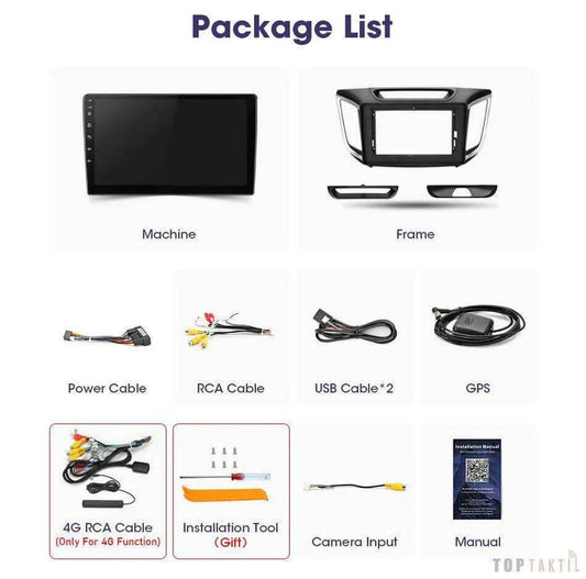 Autoradio Hyundai Ix25 Creta Ram 6Go-128 Android 13/Double Enregistrement | Android 14 | Écran Tactile | CarPlay | Bluetooth | GPS