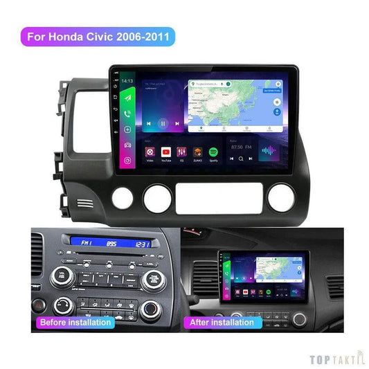 Autoradio Honda Civic 8 (2005-2012) 6G-128 Android 13 Double Enregistrement | Android 14 | Écran Tactile | CarPlay | Bluetooth | GPS