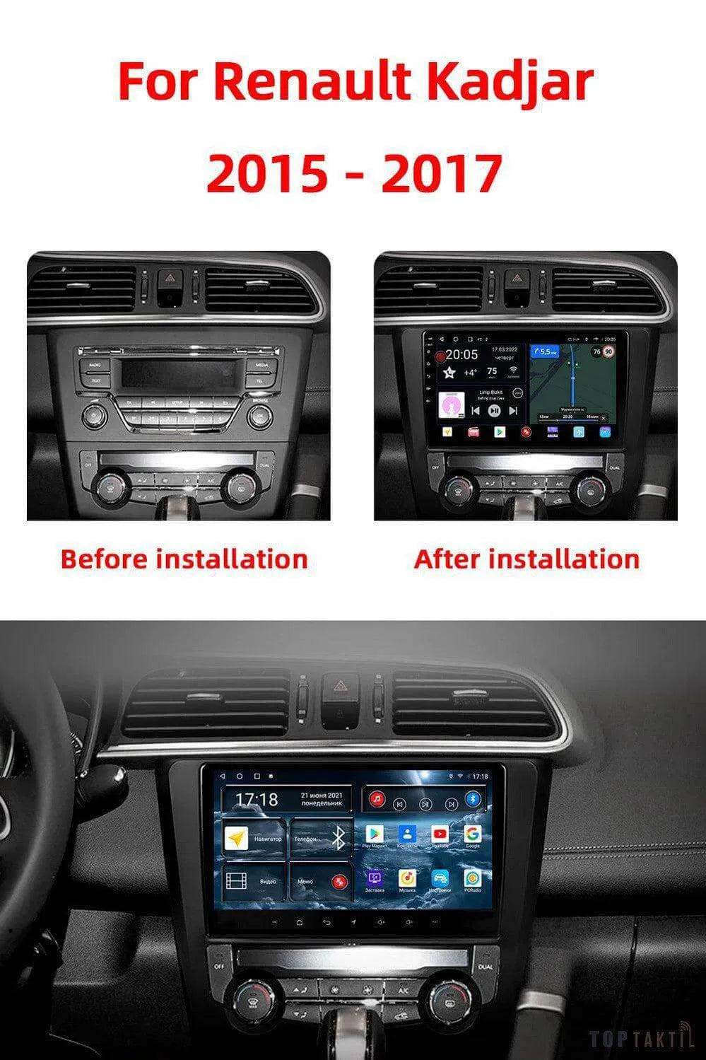Autoradio Renault Kadjar -6G-128 -Android 13 -Camera Hd 1080P | Android 14 | Écran Tactile | CarPlay | Bluetooth | GPS