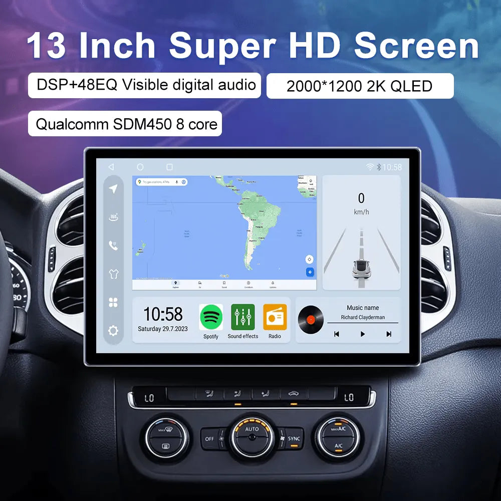 Autoradio Jmance Android 13 - Écran Qled 13 Pouces, 6G+128G, Carplay & Android Auto | Android 14 | Écran Tactile | Bluetooth | GPS