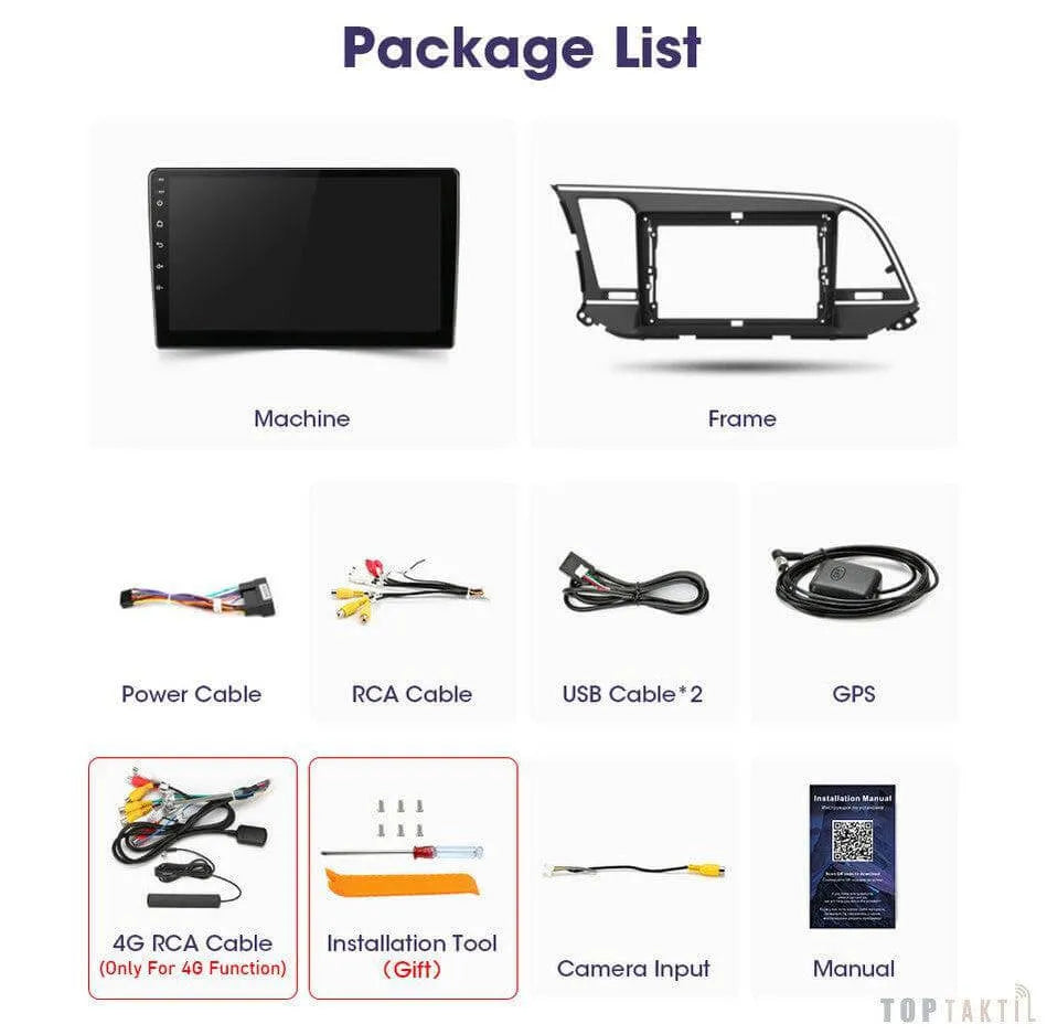 Poste Android 13 Hyundai Elantra 2016-2018 -4G-64 -Camera Hd 1080P | Autoradio | Android 14 | Écran Tactile | CarPlay | Bluetooth | GPS
