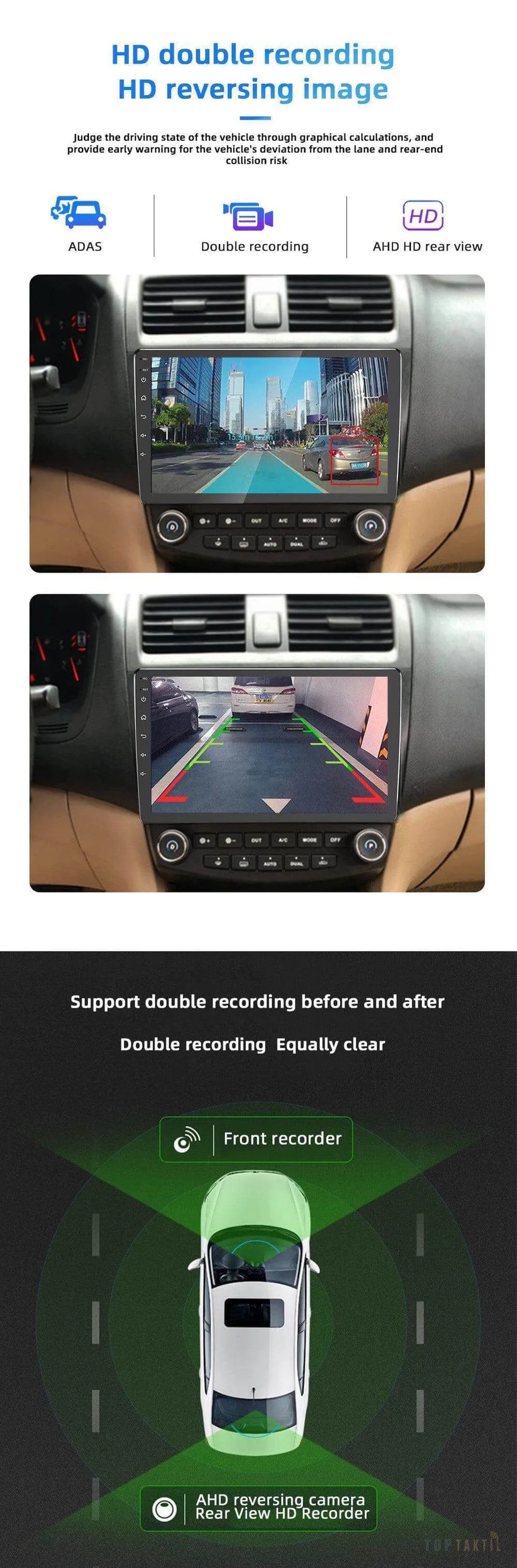 Poste Android Honda Accord 7 2003-2007 4G Double Record Caméra 4G/64 Carplay | Autoradio | Android 14 | Écran Tactile | Bluetooth | GPS