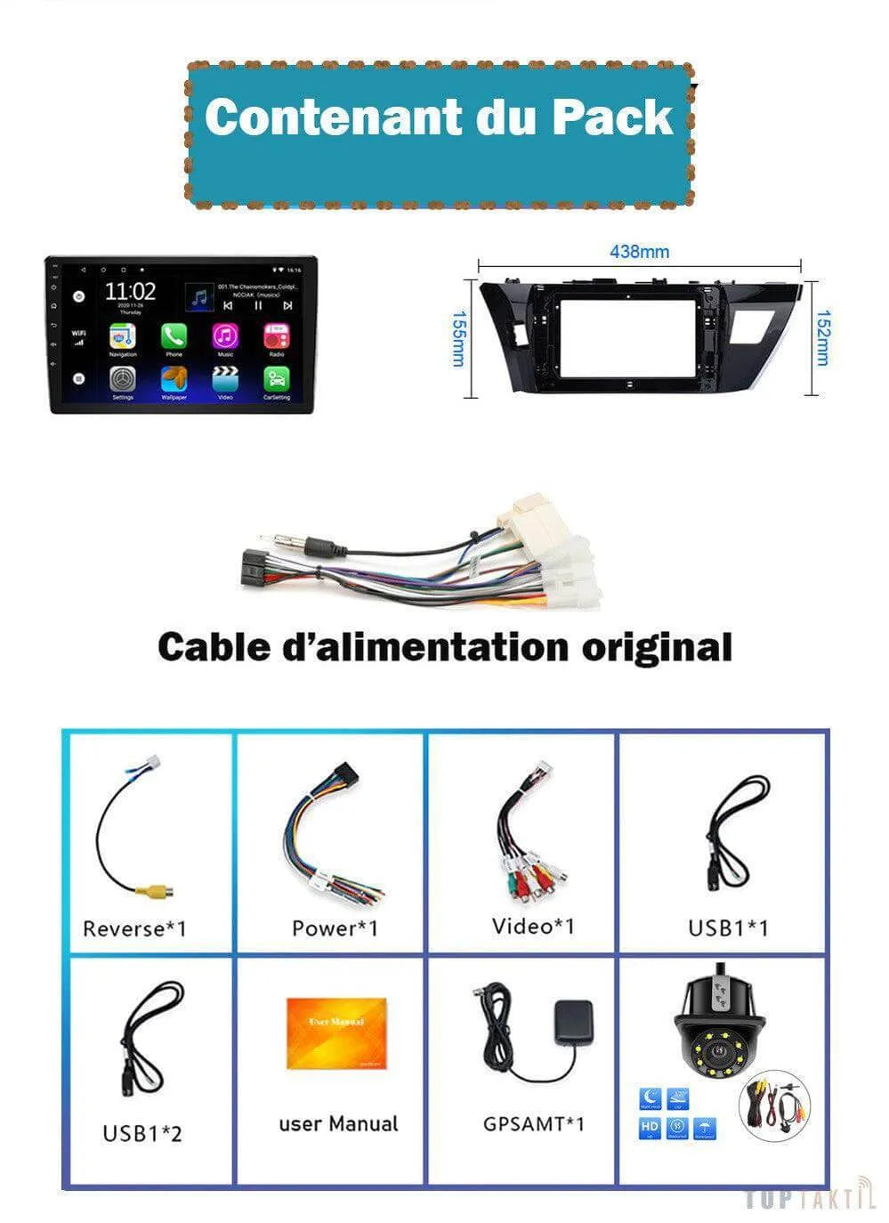 Poste Android13 -4G-64 -Toyota Corolla 2014-2016 -Camera Hd 1080P | Autoradio | Android 14 | Écran Tactile | CarPlay | Bluetooth | GPS