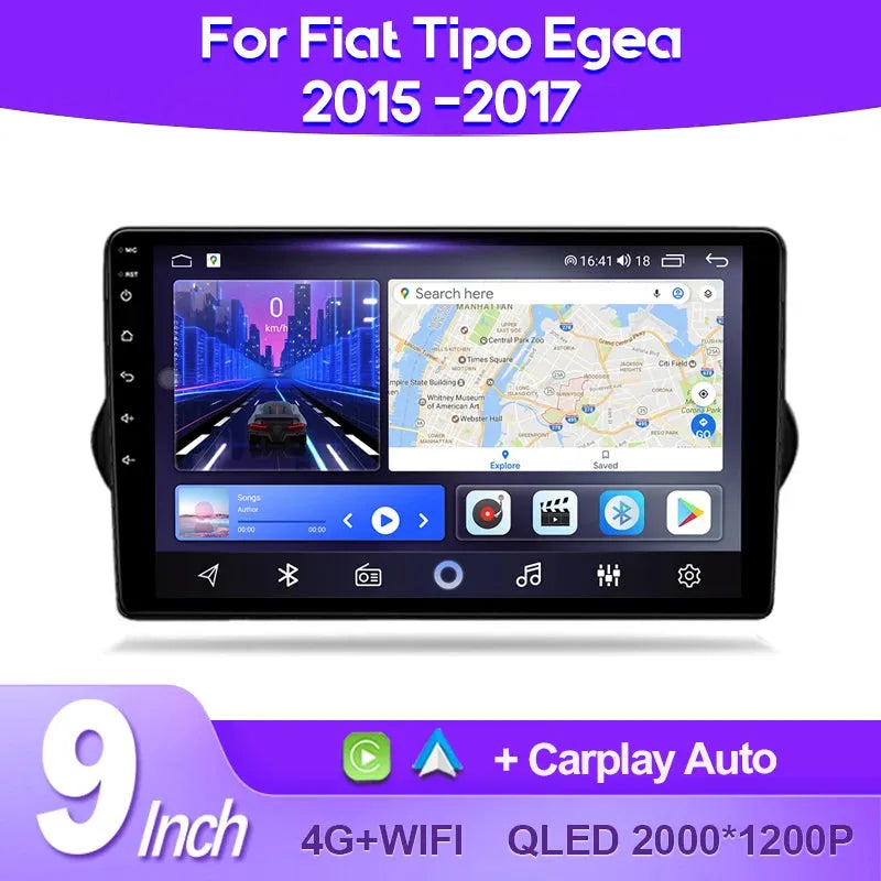 Autoradio Android 13//4G-64G Fiat Egea Tipo 2015 - 2018 | Android 14 | Écran Tactile | CarPlay | Bluetooth | GPS