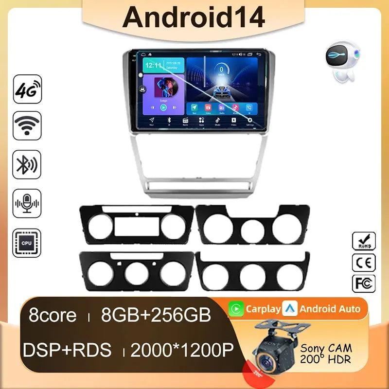Poste Autoradio Android 13//4G-64G-Skoda Octavia 2 A5 2008-2013 | Android 14 | Écran Tactile | CarPlay | Bluetooth | GPS