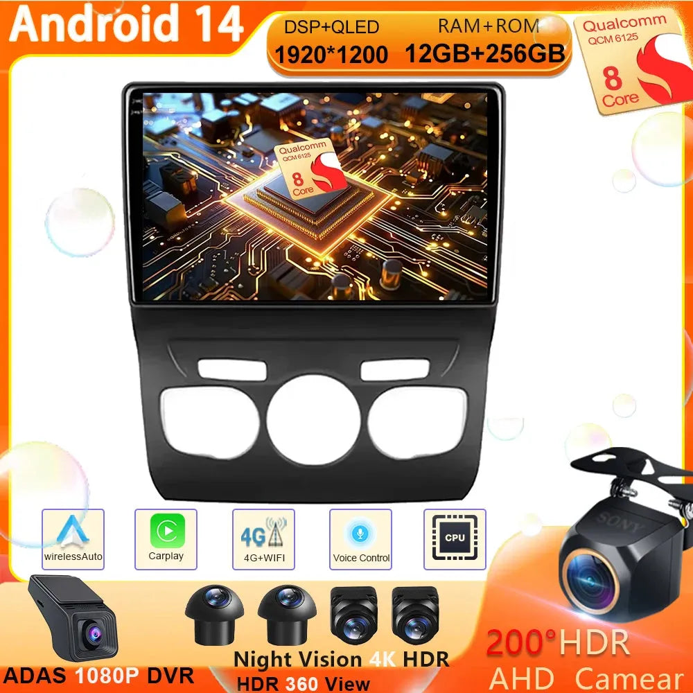 Poste Android Citroën C4 C-Triomphe 2013-2017 | Autoradio | Android 14 | Écran Tactile | CarPlay | Bluetooth | GPS