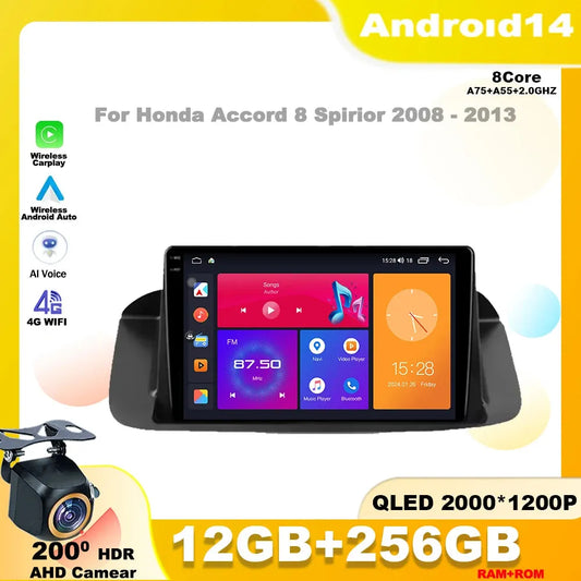 Poste Android Honda Accord 8 2008-2012 4G Double Record Caméra 4G/64 Carplay | Autoradio | Android 14 | Écran Tactile | Bluetooth | GPS