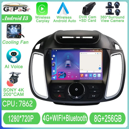 Autoradio Android 14 Ford Kuga C-Max Escape -4G_64 - Camera Hd 1080P | Écran Tactile | CarPlay | Bluetooth | GPS