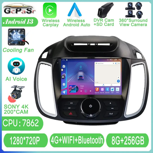 Autoradio Android 14 Ford Kuga C-Max Escape -4G_64 - Camera Hd 1080P | Écran Tactile | CarPlay | Bluetooth | GPS