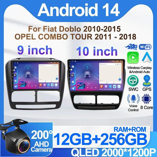 Poste Autoradio Android 13 -4G-64G -Fiat Doblo -Opel Combo | Android 14 | Écran Tactile | CarPlay | Bluetooth | GPS