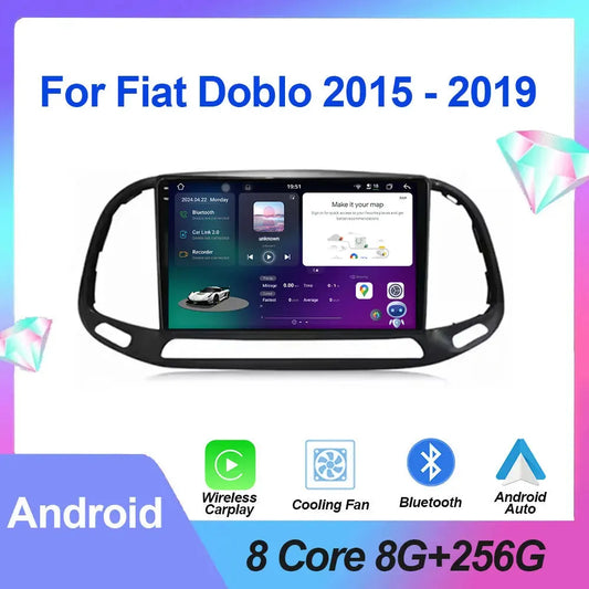 Autoradio Fiat Doblo Maxi -4G_64 - Android 14 - Camera Hd 1080P | Écran Tactile | CarPlay | Bluetooth | GPS