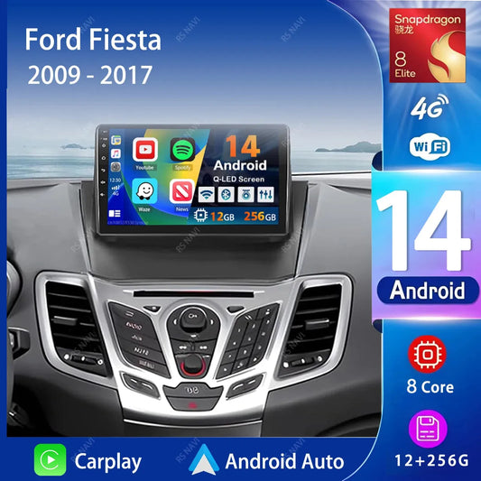 Autoradio Ford Fiesta 2009-2017/6G-128 Android 14 Double Enregistrement | Écran Tactile | CarPlay | Bluetooth | GPS