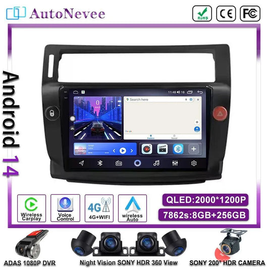 Poste Android 13//4G-64G Citroën C4, C-Triomphe, C-Quatre (2004-2009) | Autoradio | Android 14 | Écran Tactile | CarPlay | Bluetooth | GPS