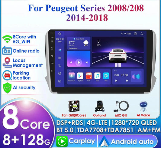 Poste Autoradio Android 13//4G-64G Peugeot 208/2008-(2014 2018) | Android 14 | Écran Tactile | CarPlay | Bluetooth | GPS