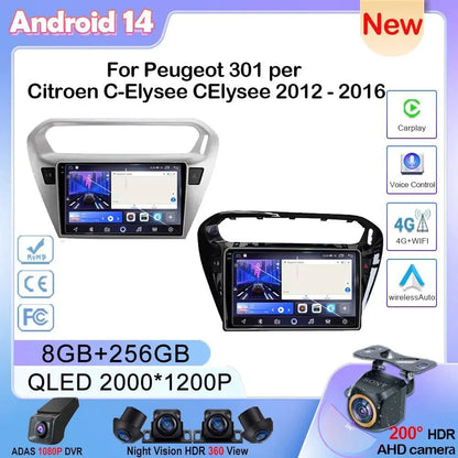 Poste Android 13//4G-64-Peugeot 301/Citroën Elysée 2013-2016 | Autoradio | Android 14 | Écran Tactile | CarPlay | Bluetooth | GPS