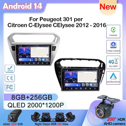 Poste Android 13//4G-64-Peugeot 301/Citroën Elysée 2013-2016 | Autoradio | Android 14 | Écran Tactile | CarPlay | Bluetooth | GPS