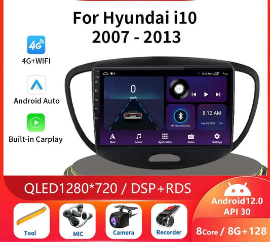 Poste Android13//4G-64//Hyundai I10 2007-2013/Carplay-Android Auto | Autoradio | Android 14 | Écran Tactile | Bluetooth | GPS