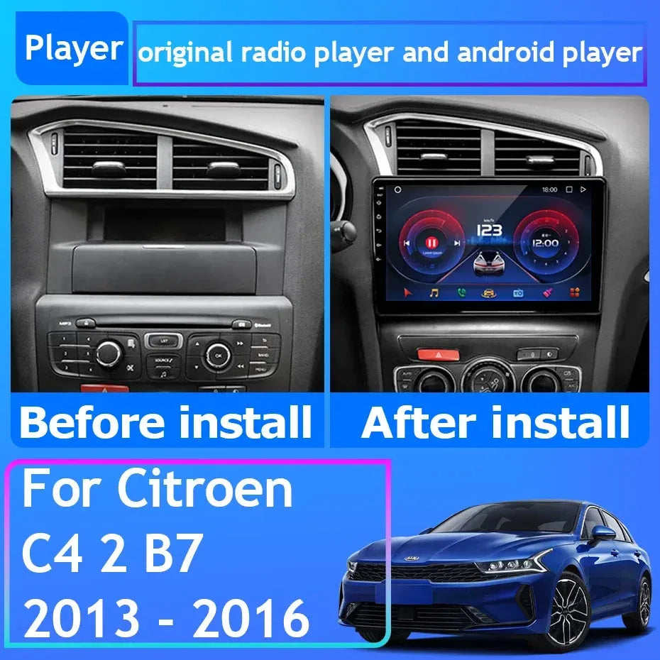 Poste Android Citroën C4 C-Triomphe 2013-2017 | Autoradio | Android 14 | Écran Tactile | CarPlay | Bluetooth | GPS