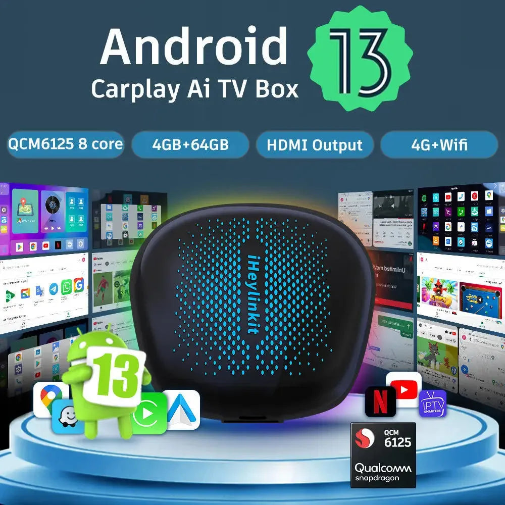 Adaptateur Ai Carplay Sans Fil - Android 13 - Qualcomm 8 Cœurs - Gps & 5G - Plug & Play | Autoradio | Android 13 | Écran Tactile | Bluetooth