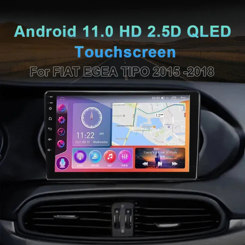 Autoradio Android 13//4G-64G Fiat Egea Tipo 2015 - 2018 | Android 14 | Écran Tactile | CarPlay | Bluetooth | GPS