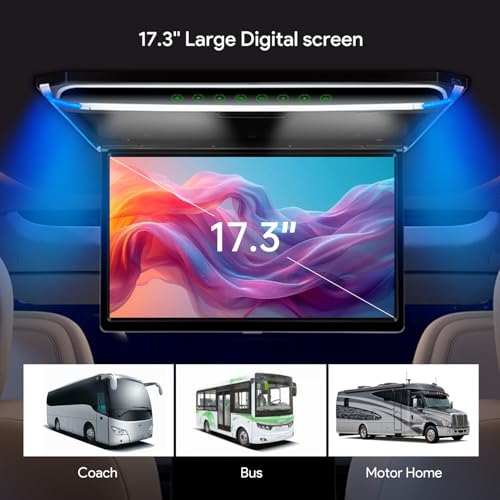 Écran TFT 17.3" Full HD 1080P – Lecteur de Toit Voiture avec Casque IR Noir